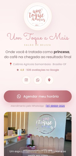 Link na bio do salão Um Toque a Mais